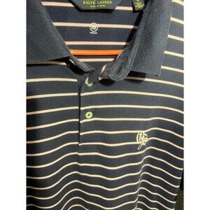 Polo Golf Ralph Lauren Striped Wicking Polo Shirt Navy Pink White Cotton Men's L